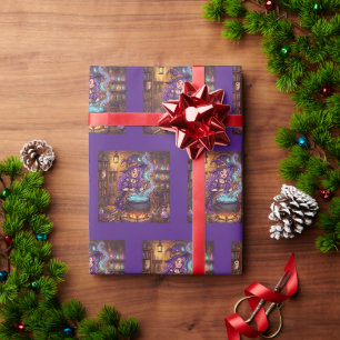 Cartoon Witch Making Love Potion Wrapping Paper