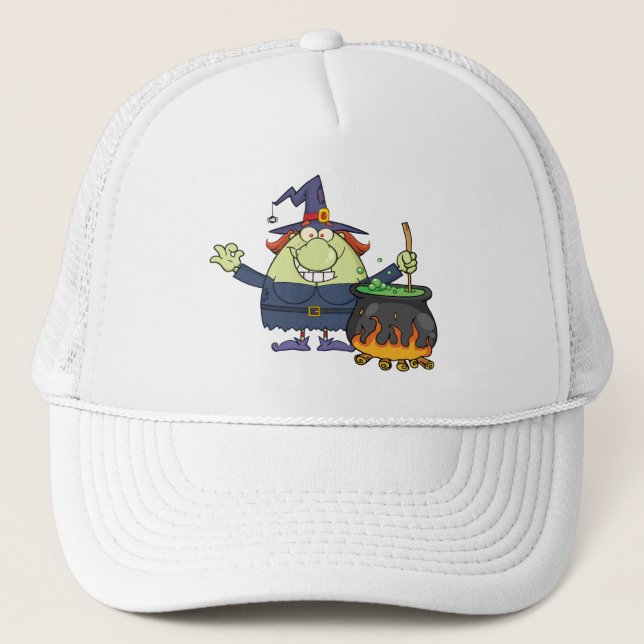 Cartoon witch  trucker hat (Front)