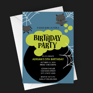 Cartoon Witch's Cauldron Halloween Birthday Party Invitation