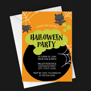 Cartoon Witch's Cauldron Kid's Halloween Party Invitation