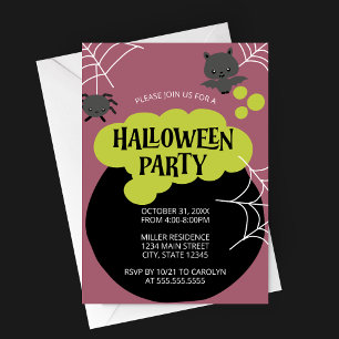 Cartoon Witch's Cauldron Kid's Halloween Party Invitation