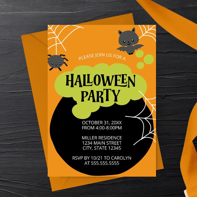 Cartoon Witch's Cauldron Kid's Halloween Party Invitation (Creator Uploaded)