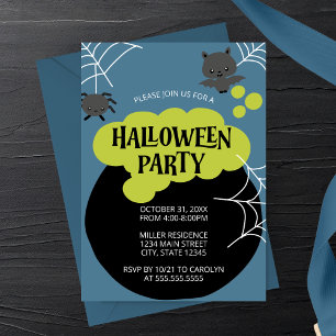 Cartoon Witch's Cauldron Kid's Halloween Party Invitation
