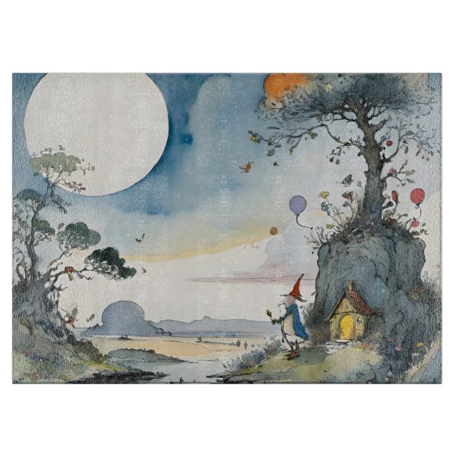 Cartoon wizard dreamscape cutting board (Front)