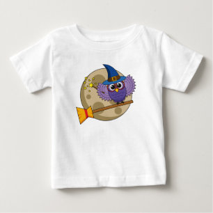 Cartoon Wizard Owl Flying on Broom Baby T-Shirt