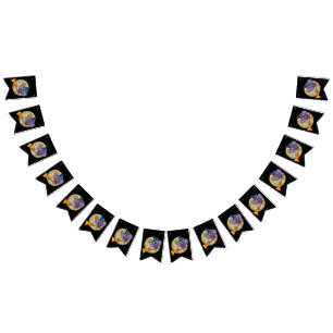 Cartoon Wizard Owl Flying on Broom Bunting