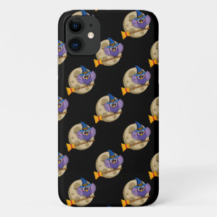 Cartoon Wizard Owl Flying on Broom Pattern iPhone 11 Case