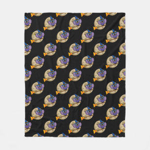 Cartoon Wizard Owl Flying on Broom Pattern Fleece Blanket