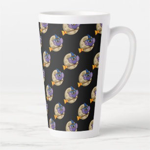 Cartoon Wizard Owl Flying on Broom Pattern Latte Mug