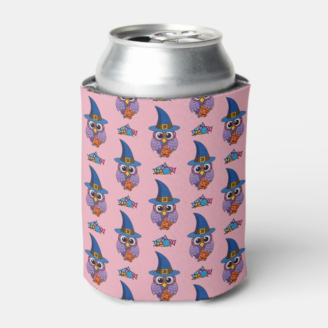 Cartoon Wizard Owl Pattern Can Cooler (Can Front)