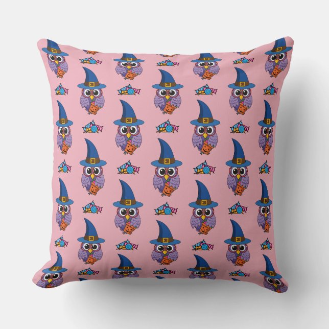 Cartoon Wizard Owl Pattern Cushion (Front)