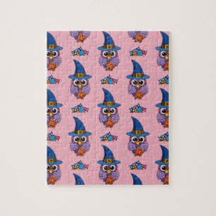Cartoon Wizard Owl Pattern Jigsaw Puzzle