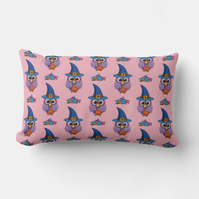 Cartoon Wizard Owl Pattern Lumbar Cushion (Front)