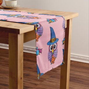 Cartoon Wizard Owl Pattern Short Table Runner