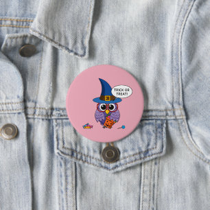 Cartoon Wizard Owl - Trick or Treat 7.5 Cm Round Badge