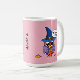 Cartoon Wizard Owl - Trick or Treat Add Name Coffee Mug