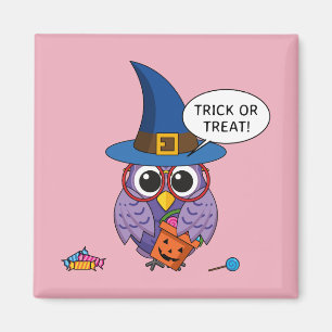 Cartoon Wizard Owl - Trick or Treat Magnet
