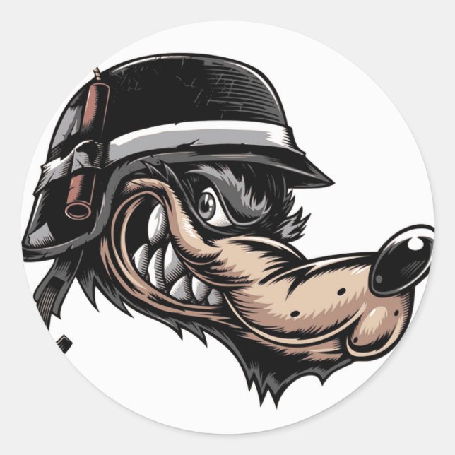 Cartoon Wolf Classic Round Sticker (Front)