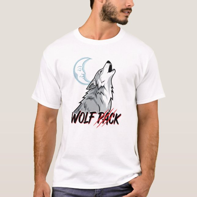 Cartoon Wolf Howling Moon "WOLF PACK" Motorcycle  T-Shirt (Front)