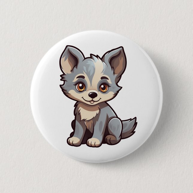 Cartoon wolf illustration 6 cm round badge (Front)