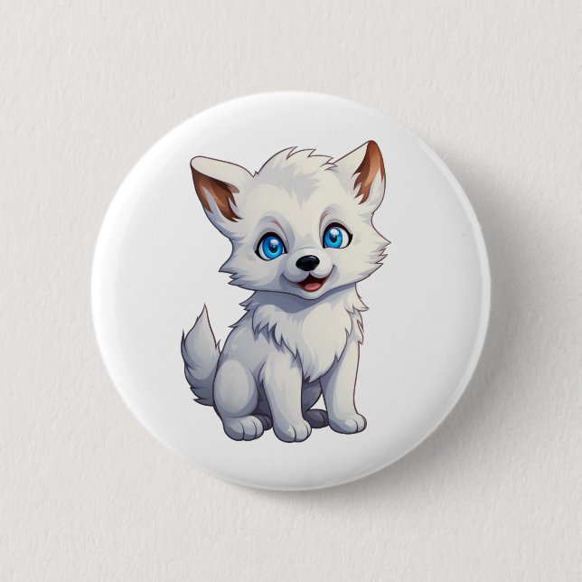 Cartoon wolf illustration 6 cm round badge (Front)