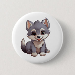 Cartoon wolf illustration 6 cm round badge