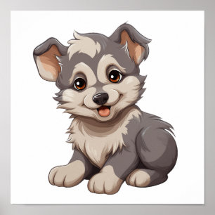 Cartoon wolf illustration poster