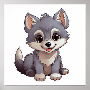 Cartoon wolf illustration poster