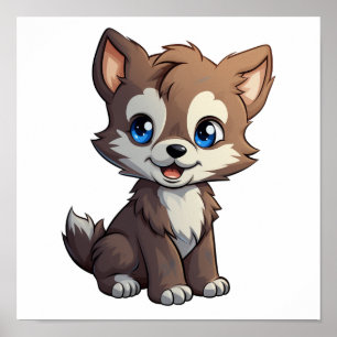 Cartoon wolf illustration poster