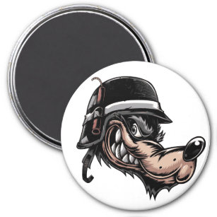 Cartoon wolf with a dynamite on his German helmet Magnet