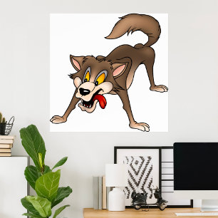 Cartoon Wolf with Goofy Expression Poster