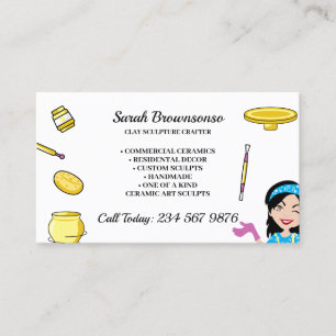 Cartoon Woman Ceramic Pottery Artist Business Card