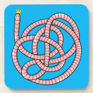 Cartoon worm in crown coaster
