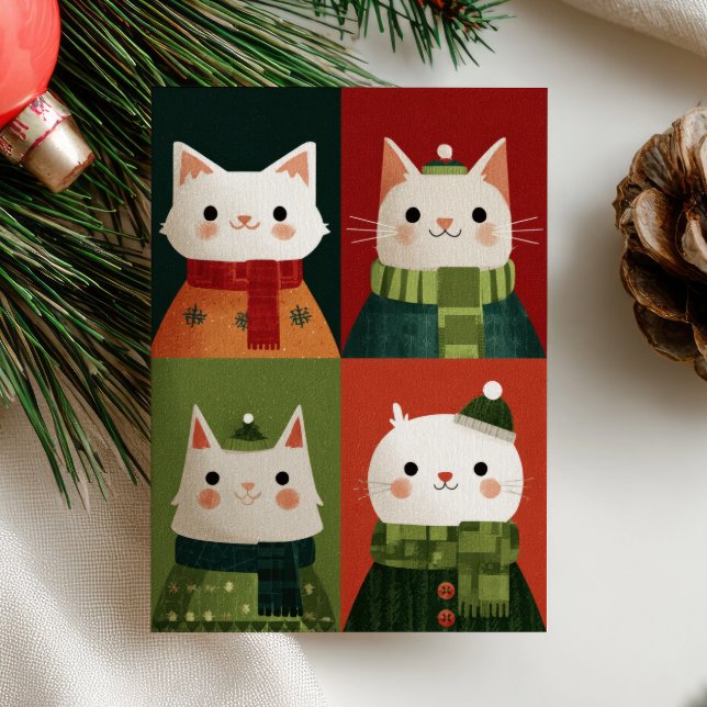 Cartoon Xmas Kittens Meowy Christmas Cat Photo Holiday Card (Creator Uploaded)