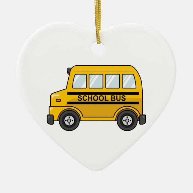 Cartoon Yellow and Black School Bus Ceramic Ornament (Front)