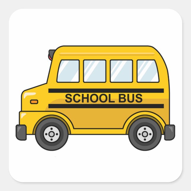 Cartoon Yellow and Black School Bus Square Sticker (Front)