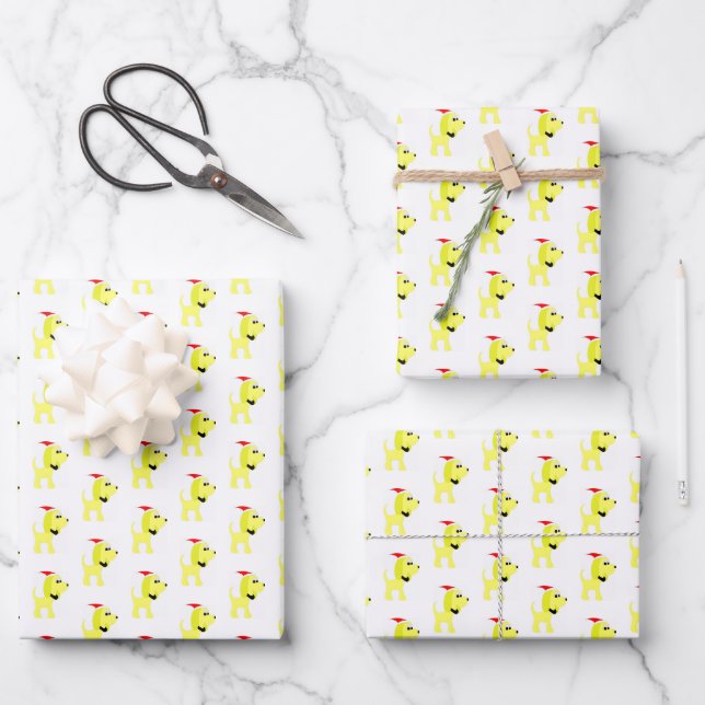Cartoon yellow dog Diva Dog Christmas Wrapping Paper Sheet (Front)