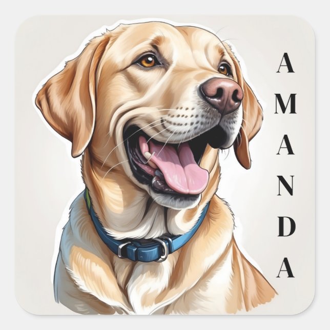 Cartoon Yellow Labrador Retriever Square Sticker (Front)