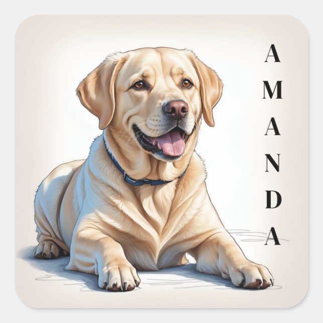 Cartoon Yellow Lying Labrador Retriever Square Sticker (Front)