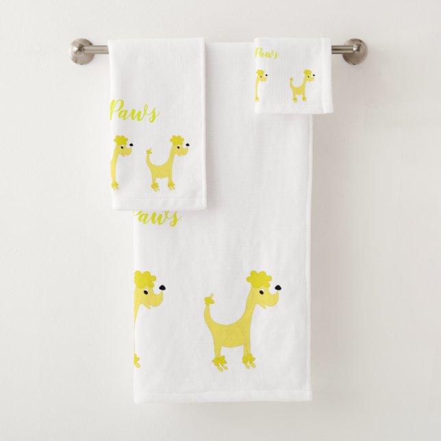 Cartoon yellow poodle Posh Paws Bath Towel Set (Insitu)