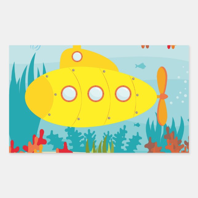 Cartoon Yellow Submarine Rectangular Sticker (Front)
