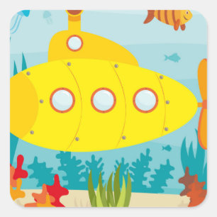 Cartoon Yellow Submarine Square Sticker