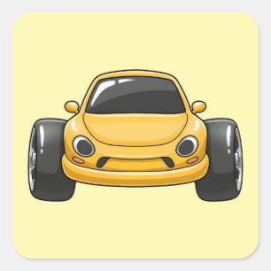 Cartoon Yellow Toon Car Square Sticker