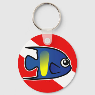 Cartoon Yellowbar Angelfish Dive Flag Key Ring