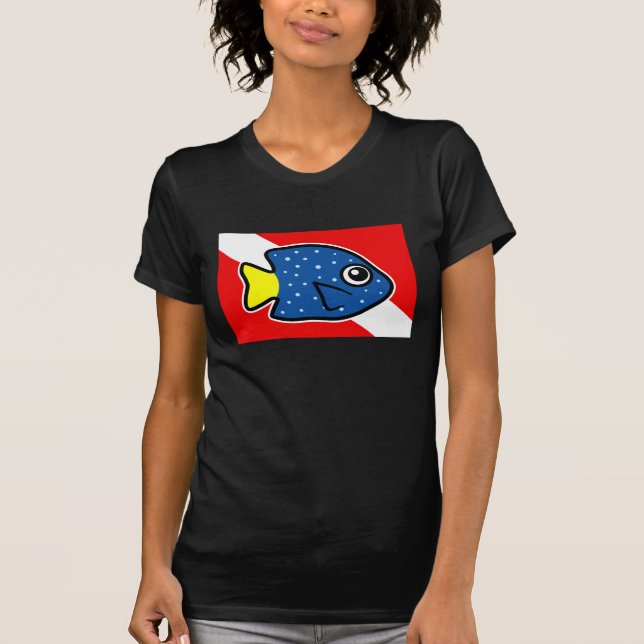 Cartoon Yellowtail Damselfish Dive Flag T-Shirt (Front)