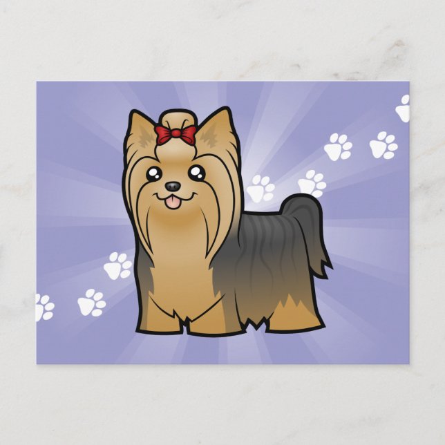 Cartoon Yorkshire Terrier (long hair with bow) Postcard (Front)