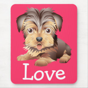 Cartoon Yorkshire Terrier Puppy Dog Pink Love Mouse Pad