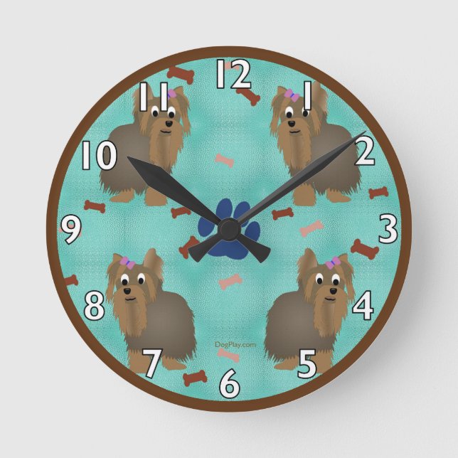 Cartoon Yorkshire Terrier Round Clock (Front)