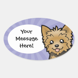 Cartoon Yorkshire Terrier (short hair no bow) Oval Sticker