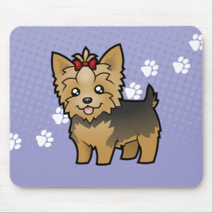 Cartoon Yorkshire Terrier (short hair with bow) Mouse Pad